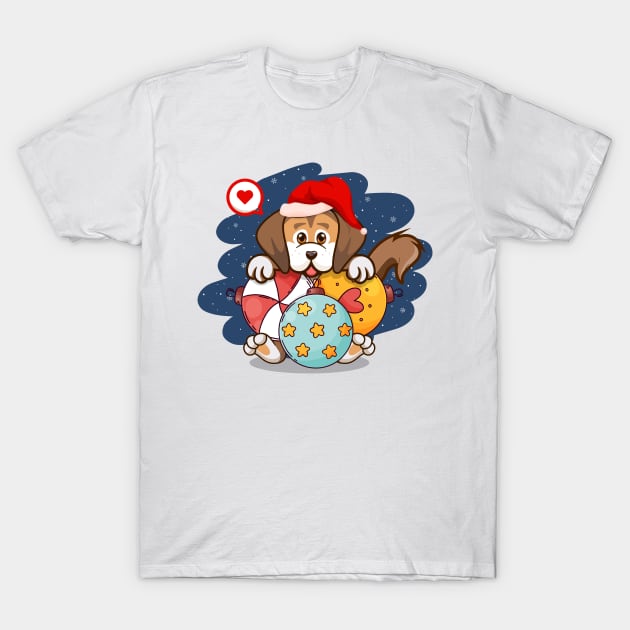 Christmas dog santa hat - ornaments Xmas balls T-Shirt by Qprinty